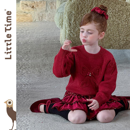 littletime女童毛衣2025秋冬新款儿童韩版蝴蝶结针织衫上衣 商品图3