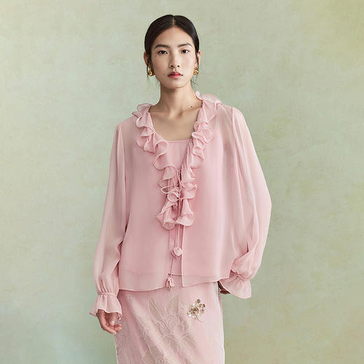 【林栖设计小店】（现货）荷叶领真丝衫两件套新中式宽松2026早春新款上衣吊带女1961108 商品图10