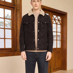 半身缘男装 冬季复古黑色都市休闲羽绒服领可拆卸254312U01710133