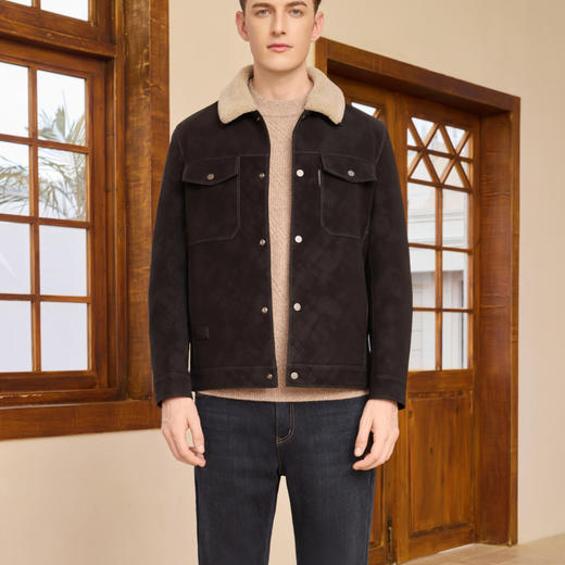 半身缘男装 冬季复古黑色都市休闲羽绒服领可拆卸254312U01710133 商品图0