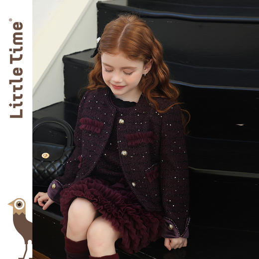 littletime女童外套2025秋冬新款儿童韩版小香风亮片百搭上衣 商品图0