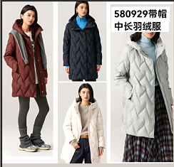 580929带帽中长羽绒服