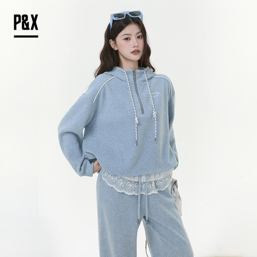 P&X设计师女装2025冬季慵懒风加绒时尚套装长裤 825414195 蓝色 商品图3