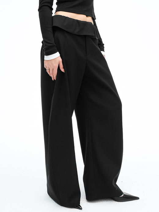 TR她热 韩系欧尼 黑色翻腰设计感显瘦百搭低腰廓形休闲裤长裤 商品图3