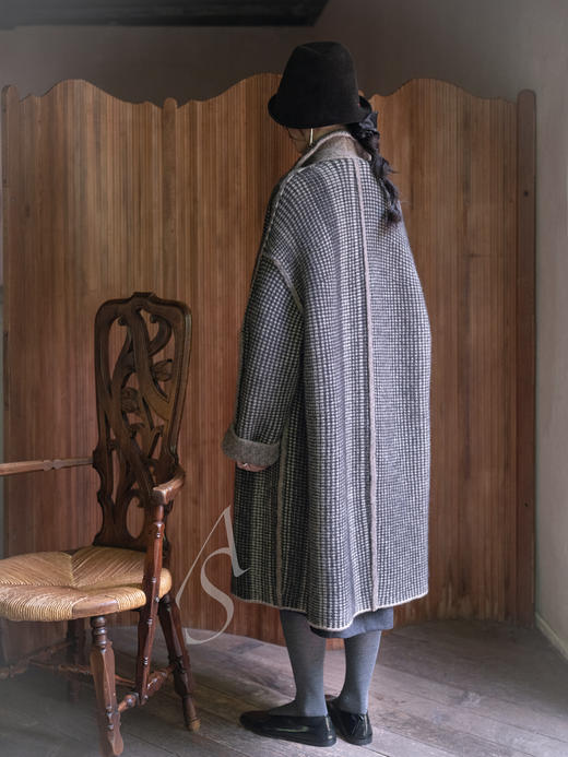 Boboutic 25AW 驼灰格纹/莓果格纹两面穿茧型羊毛长外套 商品图8