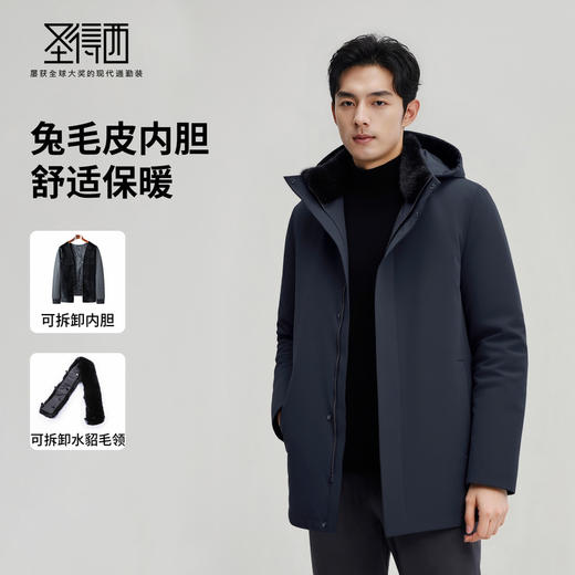 【水貉毛领&兔毛皮内胆】圣得西2025冬季新款男士保暖修身派克服 商品图1