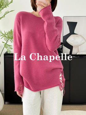 专柜实拍【镂空钩边+兔毛/绵羊毛】拉夏贝尔/La Chapelle高品质毛衣~舒适亲肤不扎！设计感时髦圆领针织毛衣