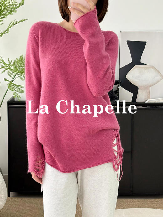 专柜实拍【镂空钩边+兔毛/绵羊毛】拉夏贝尔/La Chapelle高品质毛衣~舒适亲肤不扎！设计感时髦圆领针织毛衣 商品图0