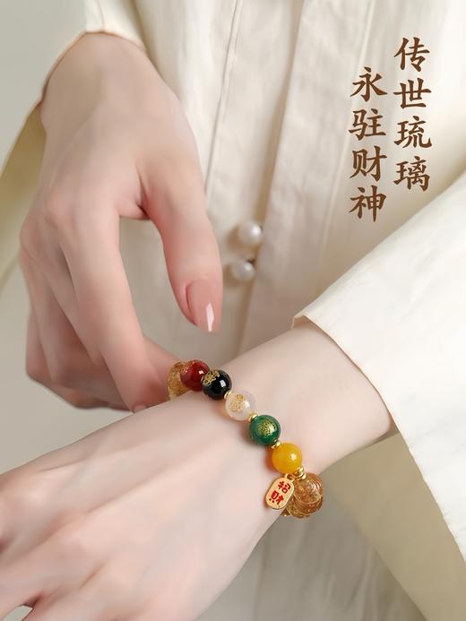 【五路财神香灰琉璃手串】敦煌福泽10MM香灰琉璃手串五路财神 纳福金色夜光琉璃手串 商品图9