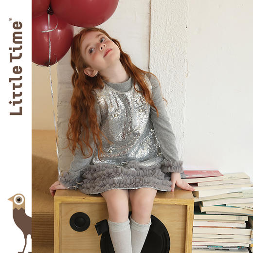 littletime女童连衣裙2025秋冬新款儿童韩版亮片蝴蝶结公主裙 商品图0