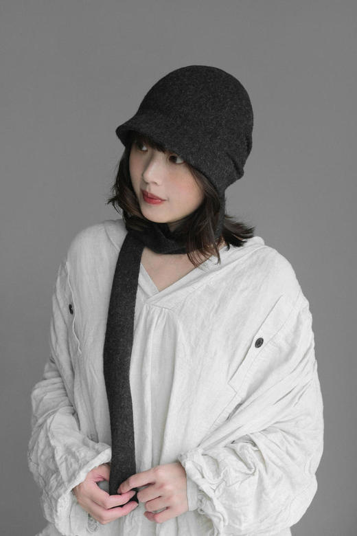 Kreuzzz 25AW 蓝色/卡其色/深灰色/米白色羊毛Lumi蝴蝶结窄檐软帽 商品图4