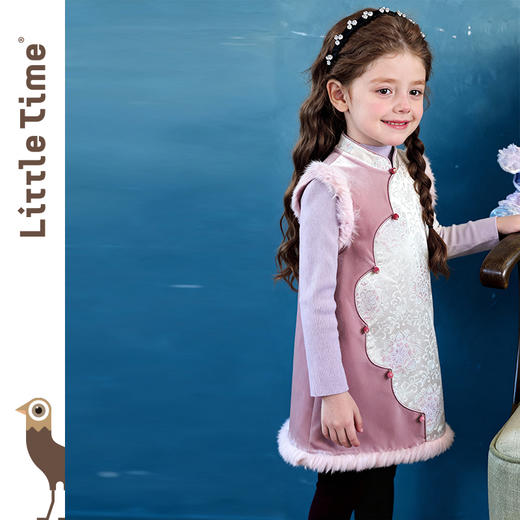 littletime女童套装2025秋冬新款中式风旗袍立领盘扣拜年服两件套 商品图4