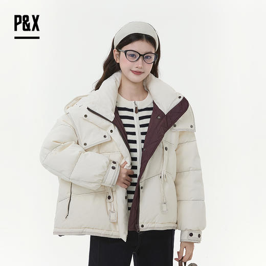 P&X设计师女装2025冬季连帽潮流拉链短款羽绒服 825424034 米白 商品图3