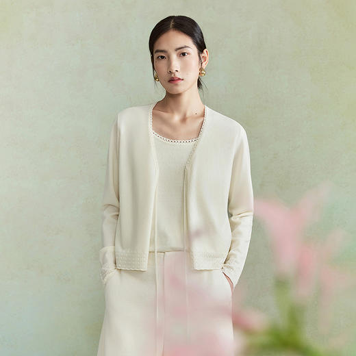 【林栖设计小店】（现货）澳毛外套镂空手钩花边钉珠轻中式2026早春新款毛织上衣女1961048 商品图1