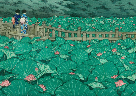 【已售】独角鹿西洋古董1929年日本昭和时代著名画家川瀬巴水签名浮世绘作品《芝弁天池》 商品图3