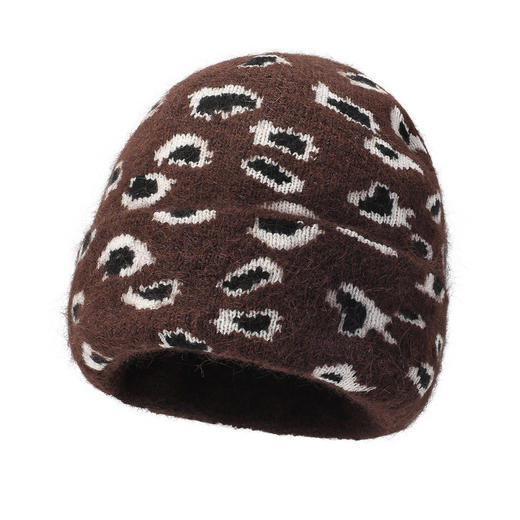 冬季新款新品新款羊绒豹纹毛线帽户外防寒毛线帽加绒加厚斑点套头帽 商品图4