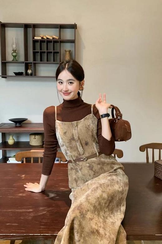 amadella 高级感收腰气质印花丝绒吊带连衣裙 21502 商品图1