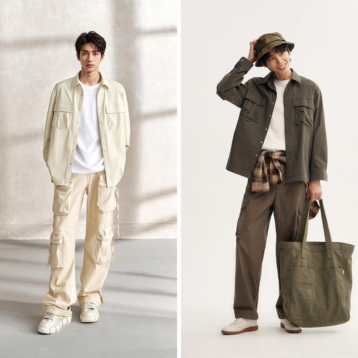 森马长袖衬衫男外穿式山系户外工装外套宽松纯色百搭秋装翻领上衣 商品图4