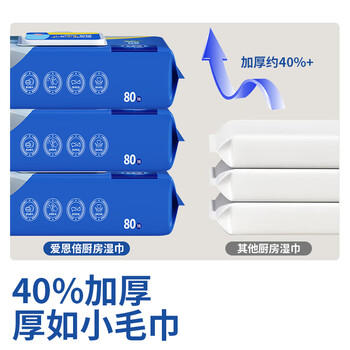 爱恩倍厨房湿巾80片*3包去油污厨房用纸一次性抹布油烟机清洁去污湿纸巾 /家庭清洁/纸品 /清洁纸品 /厨房纸巾 商品图6