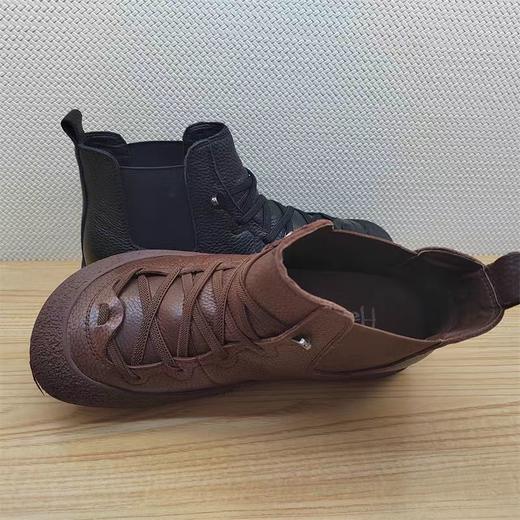 豪行冬季新款24468010复古真皮休闲女短靴软底软面女单靴平底防滑 商品图3