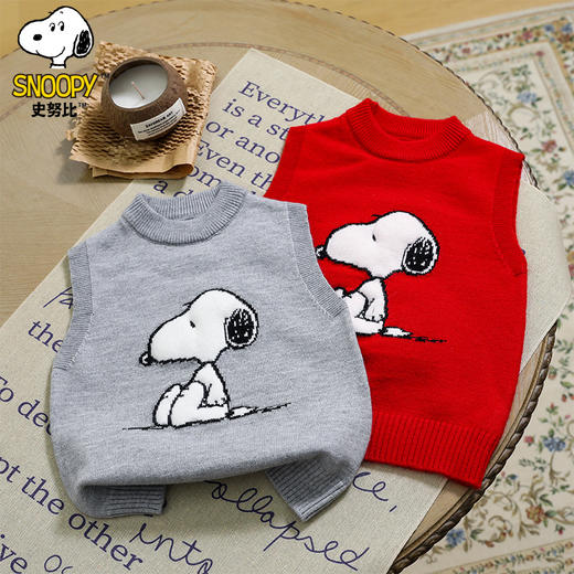 {史努比}儿童针织毛衣马甲无袖纯色冬季内搭保暖90-140 商品图3