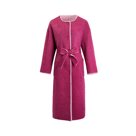 【林栖设计小店】（现货紧俏）绵羊毛双面呢配围巾渐变紫色粉色保暖2025秋冬新款宽松外套女T1954262 商品图11