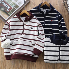 110-170条纹一体奥利绒半拉链卫衣