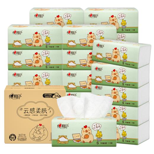 DT17090（箱装）心相印云感X卡皮巴拉90抽三层塑装面巾纸*24包 商品图0