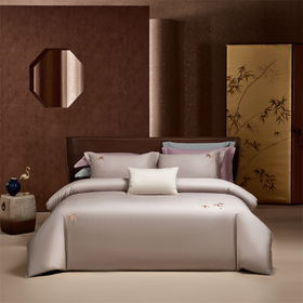 【维科家纺】 天雪长绒棉A类抑菌四件套-竹影清风（月光灰）