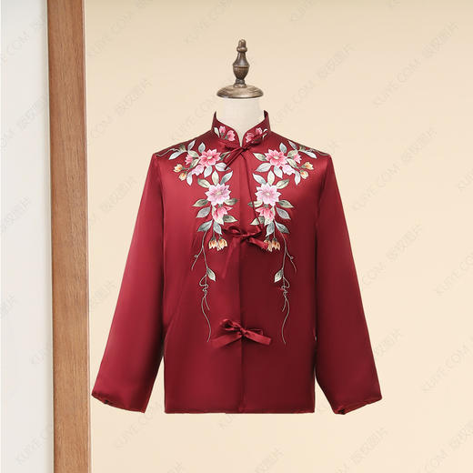 高品质寿服女棉套“花落枝摇”（酒红色、深枣红）百年传统工艺寿衣 商品图6