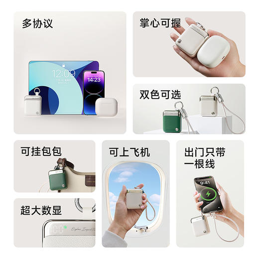 【3C充电宝】述己轻巧充电宝自带线快充超薄便携大容量10000毫安移动电源适用苹果15iPhone华为小米可上飞机 商品图4