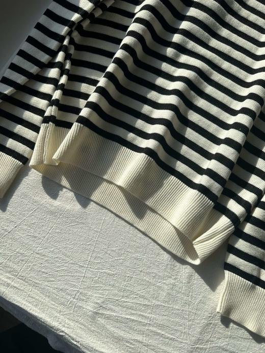 贝壳三 气质条纹羊毛混纺圆领长袖毛衣刺绣卡通头像针织衫C111202 商品图8