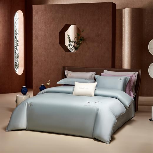 【维科家纺】  天雪长绒棉A类抑菌四件套-竹影清风（清水蓝） 商品图1