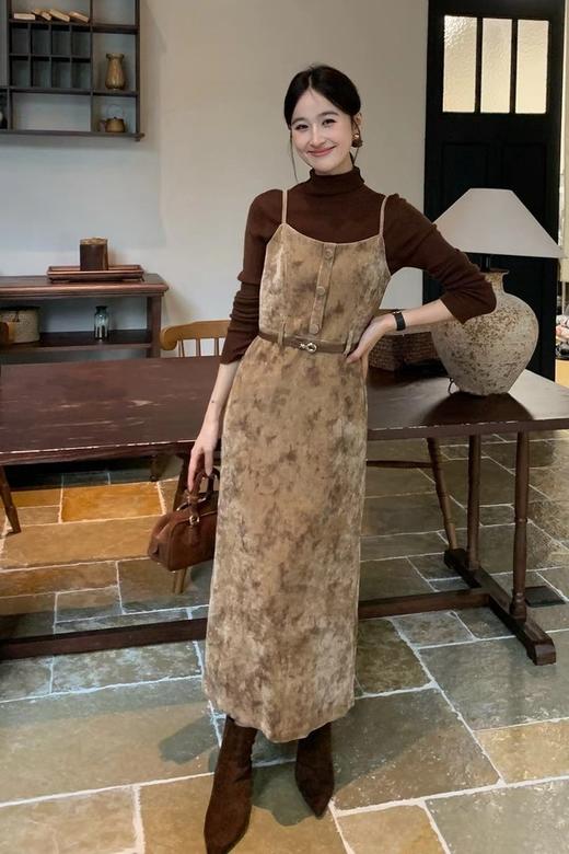 amadella 高级感收腰气质印花丝绒吊带连衣裙 21502 商品图3