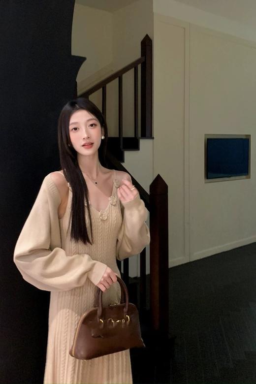 SIA SAYLOR 优雅提花针织浪漫钩花长款连衣裙披肩套装 21405 商品图2