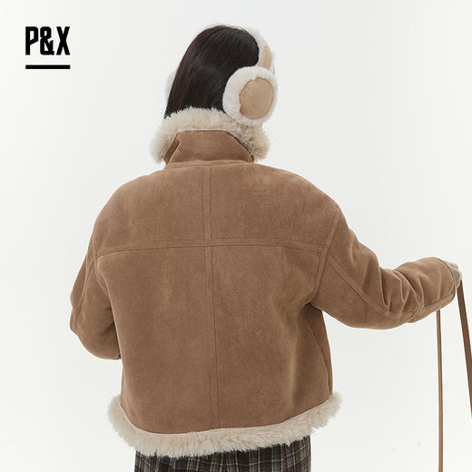 P&X设计师女装2025冬季羊羔绒皮毛一体短款外套 825413241 咖色 商品图4