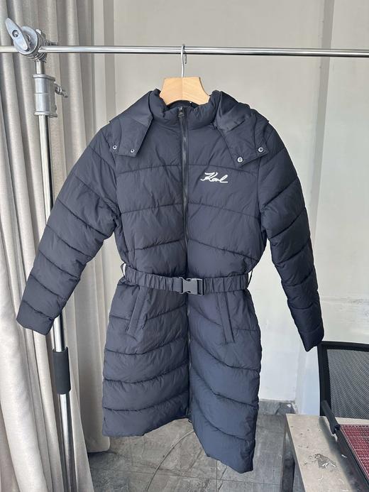 贝壳三 刺绣字母立领连帽中长款松紧收腰可拆卸帽棉服C111204 商品图2