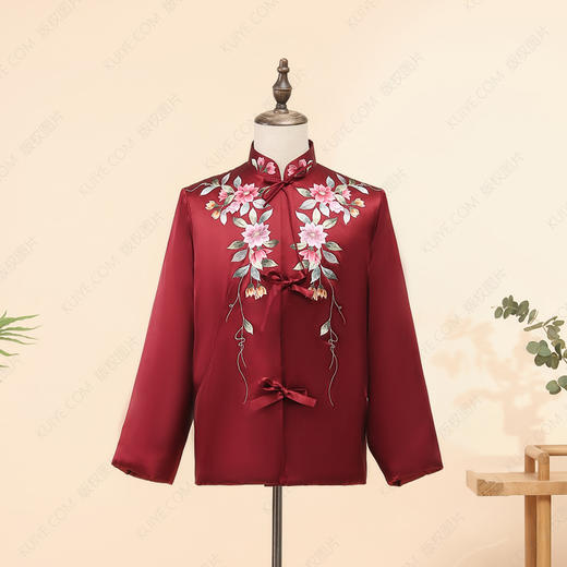 高品质寿服女棉套“花落枝摇”（酒红色、深枣红）百年传统工艺寿衣 商品图1