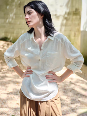 Evistub girls/E-5QCS567/轻盈皱感挽袖衬衫女秋季