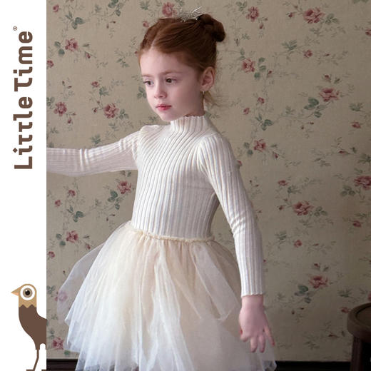 littletime女童连衣裙2025秋冬富家千金风小香风珍珠斗篷收腰裙 商品图4