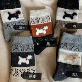  高克重【费尔岛小狗袜】不能错过的秋冬浪漫 百搭 暖融融 图案好特别