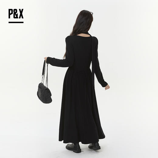 P&X设计师女装2025冬季小黑裙法式系针织连衣长裙 825408108 黑色 商品图4