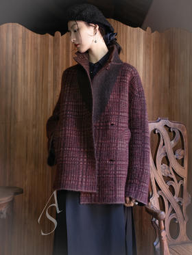 Boboutic 25AW 莓果格纹羊毛短外套