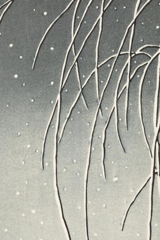 【已售】独角鹿西洋古董1932年日本昭和时代著名国宝级大师川濑巴水签名创作新版画《暮るる雪（江户川）》 商品图9