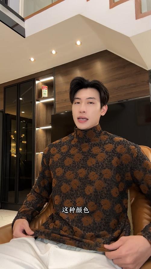 T4975SDSA男士秋冬新款痞帅男装潮牌撞色提花半高领长袖T恤简约时尚潮 商品图0