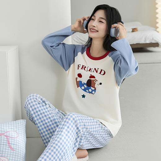 希燕茵秋季带胸垫睡衣女士长袖长裤免穿内衣文胸家居服套装居家可外穿XY0008★ 商品图7