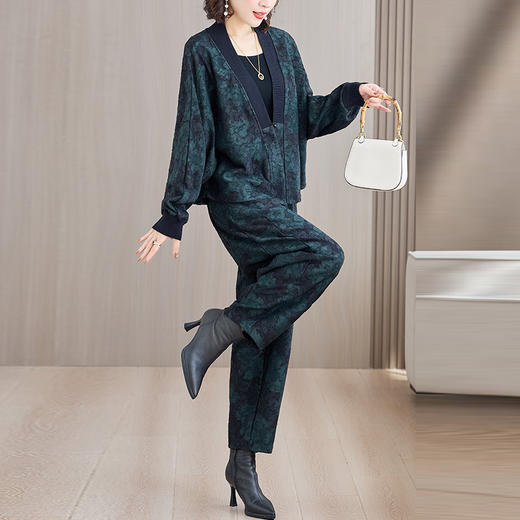 AHM myx9081洋气提花新中式外套两件套花苞阔腿裤套装 商品图2