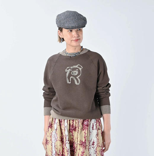 【秒杀价已调 直接拍】45R 日系 全棉撞色 男女同款 宽松插肩袖 前后小猪 猫肚肚感 薄绒 休闲印花 圆领卫衣 商品图2