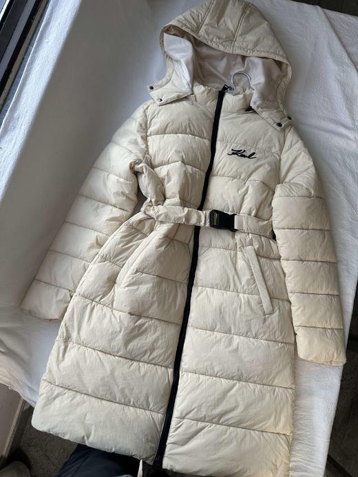 贝壳三 刺绣字母立领连帽中长款松紧收腰可拆卸帽棉服C111204 商品图3