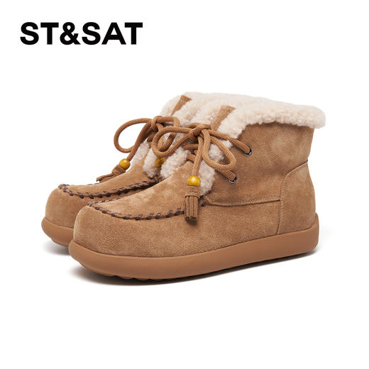 星期六复古流苏鞋带厚绒保暖雪地靴SSD411A557 商品图4